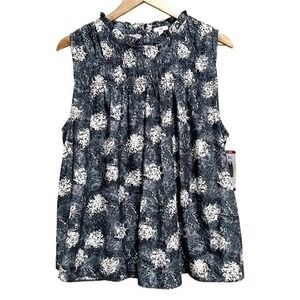 Joie Floral Sleeveless Blouse Womens XL Smocked Neck Lightweight‎ NWT